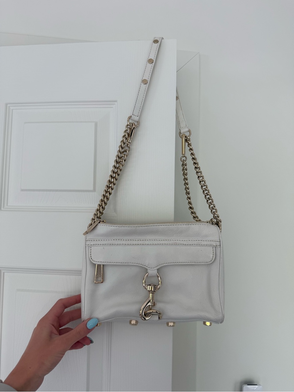 Rebecca Minkoff White Leather Chain-Detail Crossbody Bag